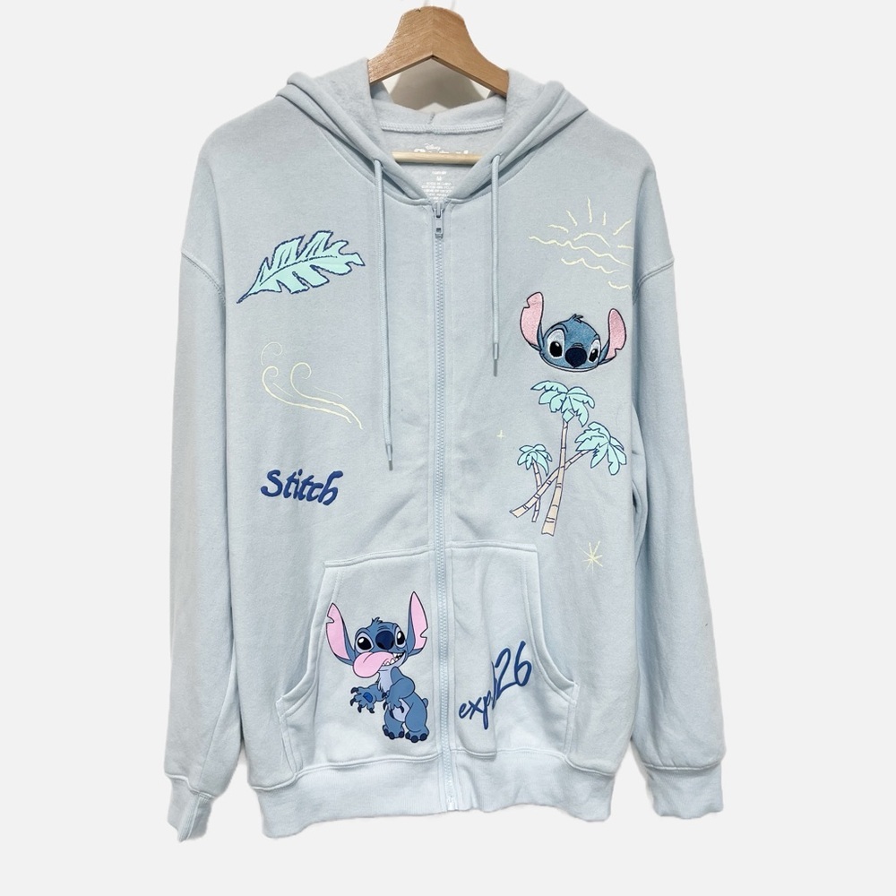 Disney Stitch Light Blue Full Zip Hoodie Stitch Character Cotton Blend Size M